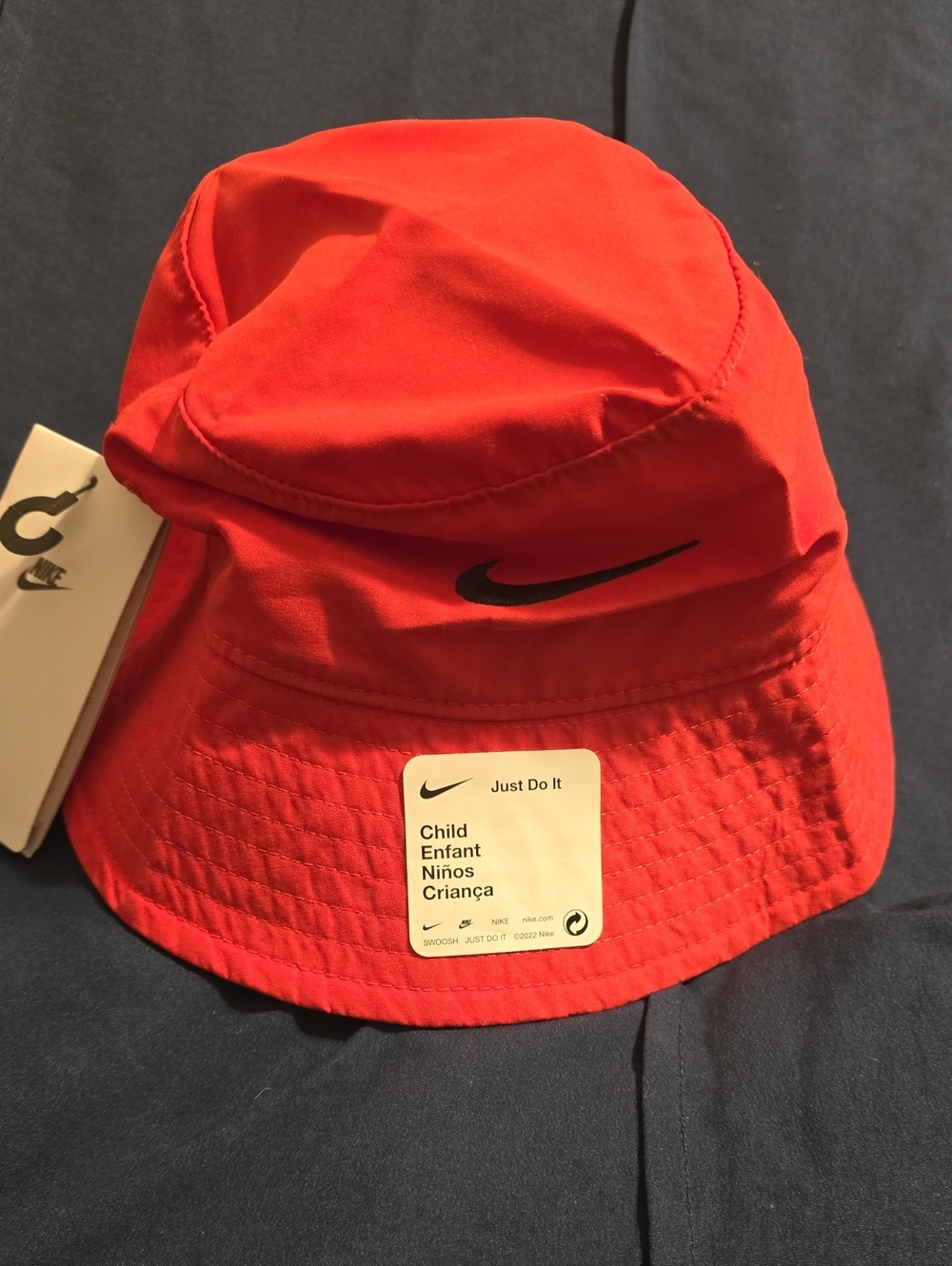 Nike Kids Bright Red Bucket Hat with Black Swoosh